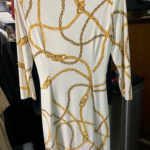 Ralph Lauren white & gold chain print dress - Size Medium - Picture 2 of 3